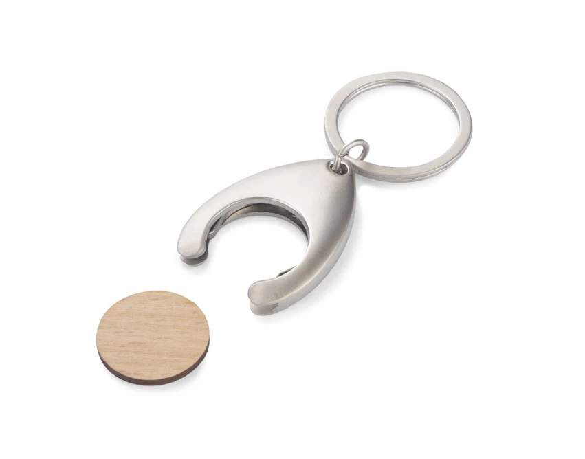Srebrny brelok FURNI z drewnianym żetonem do wózka