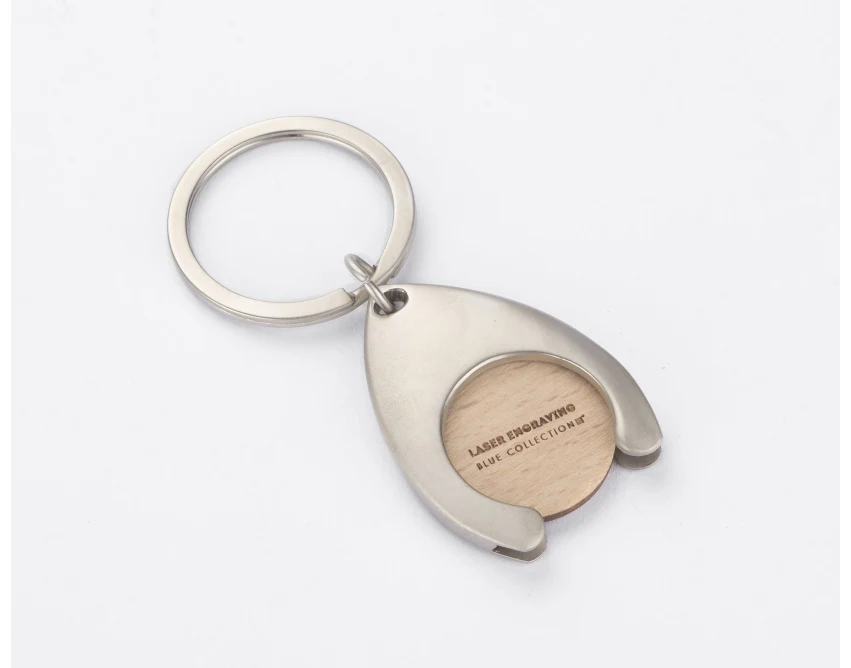 Srebrny brelok FURNI z drewnianym żetonem do wózka