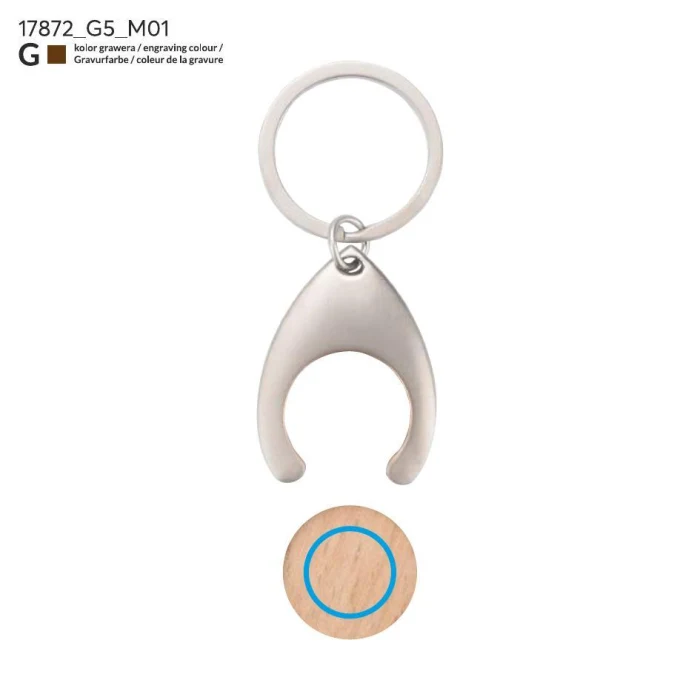 Schemat znakowania dla Grawerowanie laserowe - G5 na gadżecie: Srebrny brelok FURNI z drewnianym żetonem do wózka