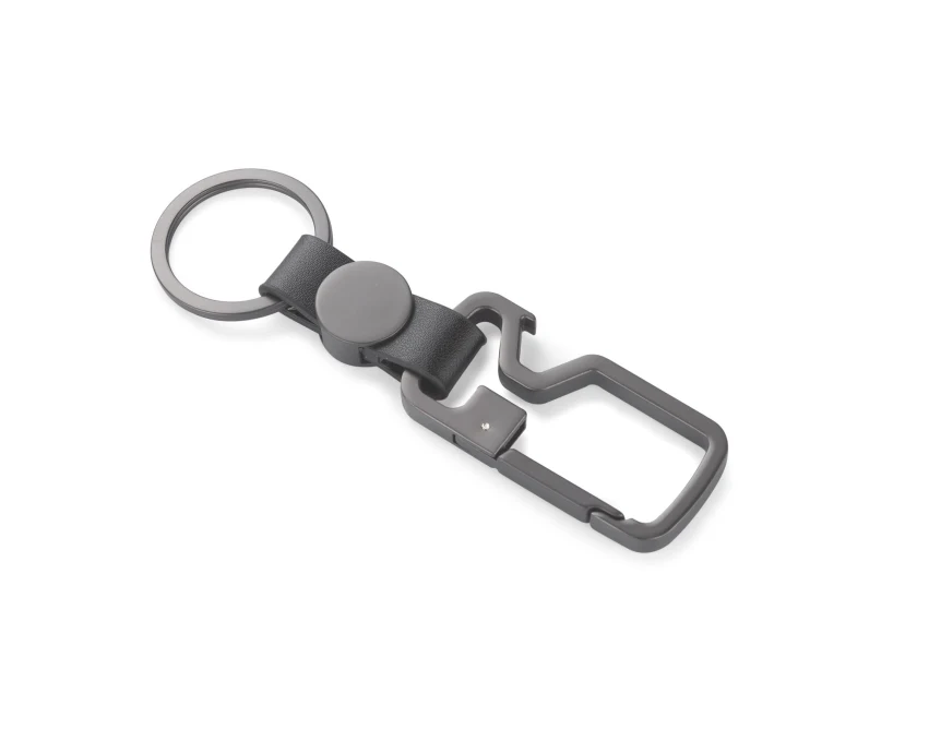 Grafitowy brelok HILLE z otwieraczem, metal i PU, z logo