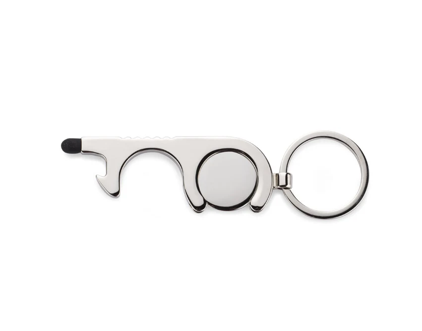 Srebrny brelok anti-touch z żetonem i otwieraczem – metal