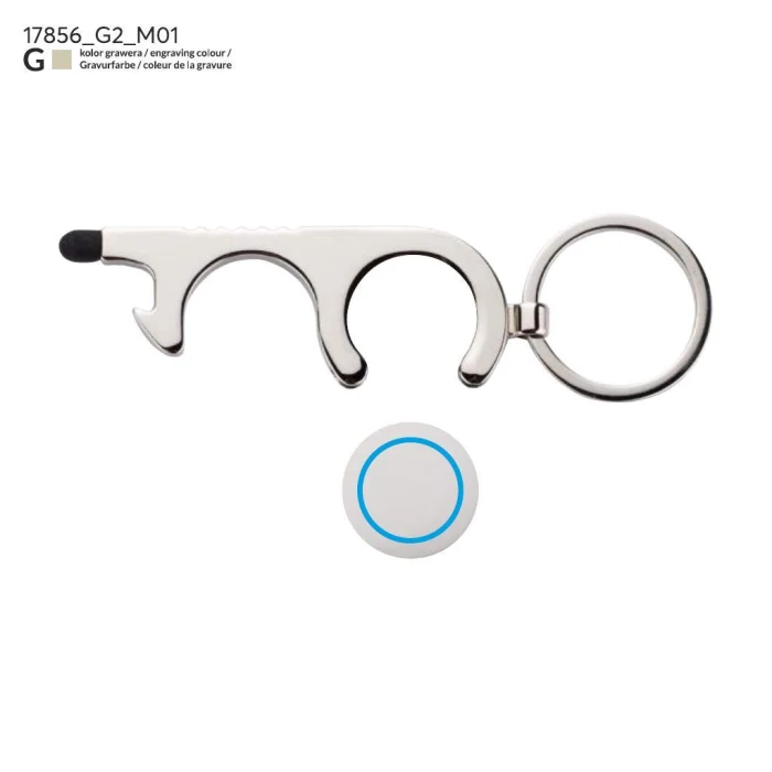 Schemat znakowania dla Grawerowanie laserowe - G2 na gadżecie: Srebrny brelok anti-touch z żetonem i otwieraczem – metal