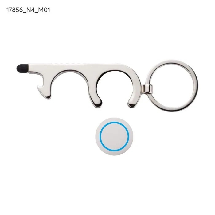 Schemat znakowania dla Tampondruk - N4 na gadżecie: Srebrny brelok anti-touch z żetonem i otwieraczem – metal