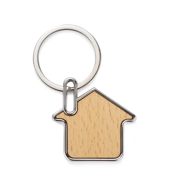 Brelok domek KUKA z drewna i metalu, naturalny kolor