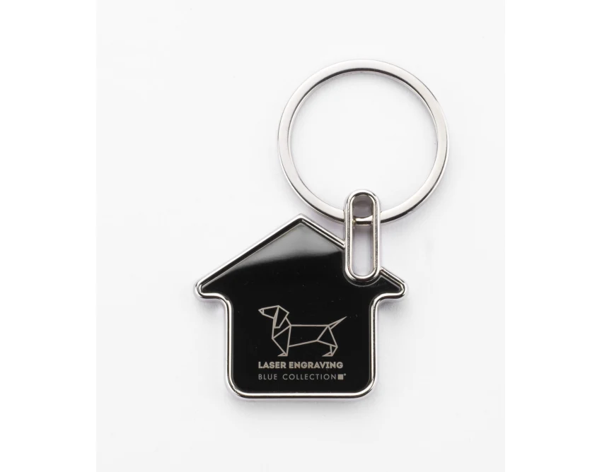 Brelok domek KUKA z drewna i metalu, naturalny kolor