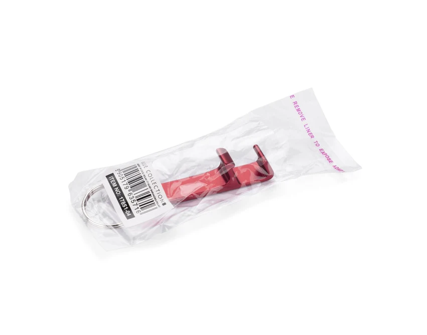 Czerwony brelok 3w1 z grawerem – otwieracz i stojak