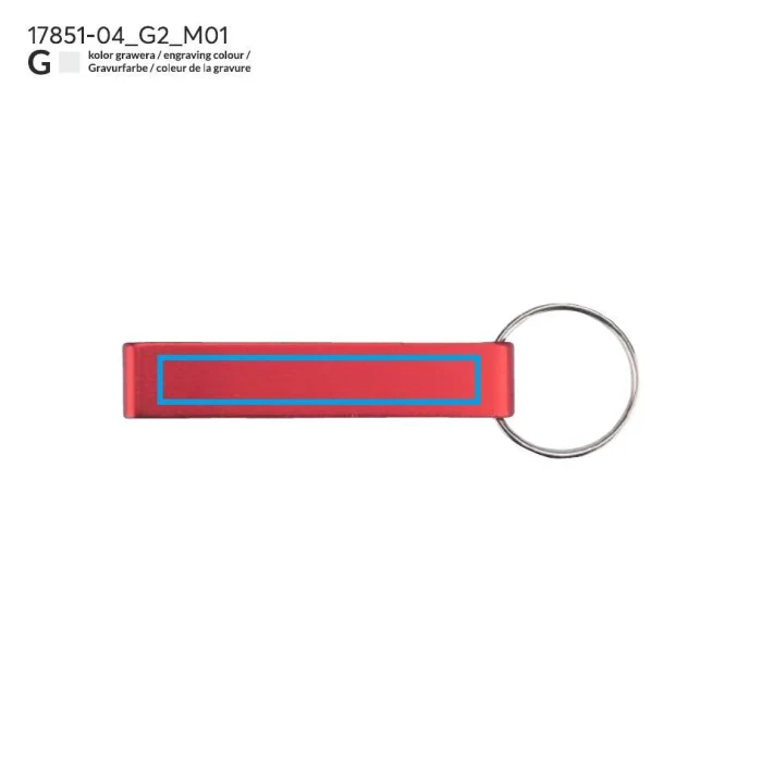 Schemat znakowania dla Grawerowanie laserowe - G2 na gadżecie: Czerwony brelok 3w1 z grawerem – otwieracz i stojak