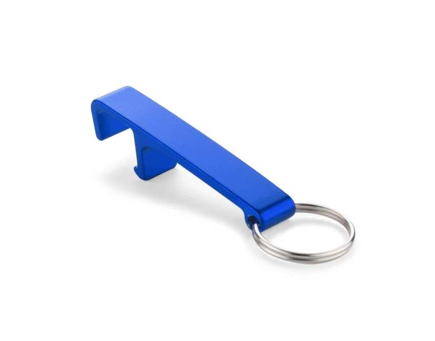 Niebieski brelok 3w1 z logo – otwieracz i stojak na telefon