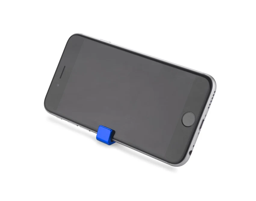 Niebieski brelok 3w1 z logo – otwieracz i stojak na telefon