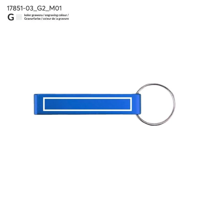 Schemat znakowania dla Grawerowanie laserowe - G2 na gadżecie: Niebieski brelok 3w1 z logo – otwieracz i stojak na telefon