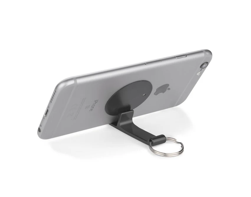 Czarny brelok 3w1 LON: otwieracz, stojak, grawer z logo