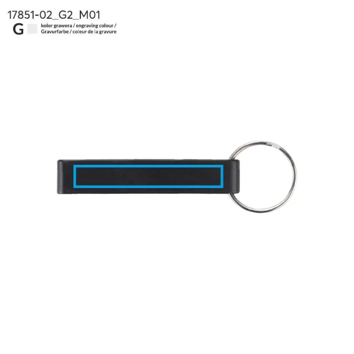 Schemat znakowania dla Grawerowanie laserowe - G2 na gadżecie: Czarny brelok 3w1 LON: otwieracz, stojak, grawer z logo