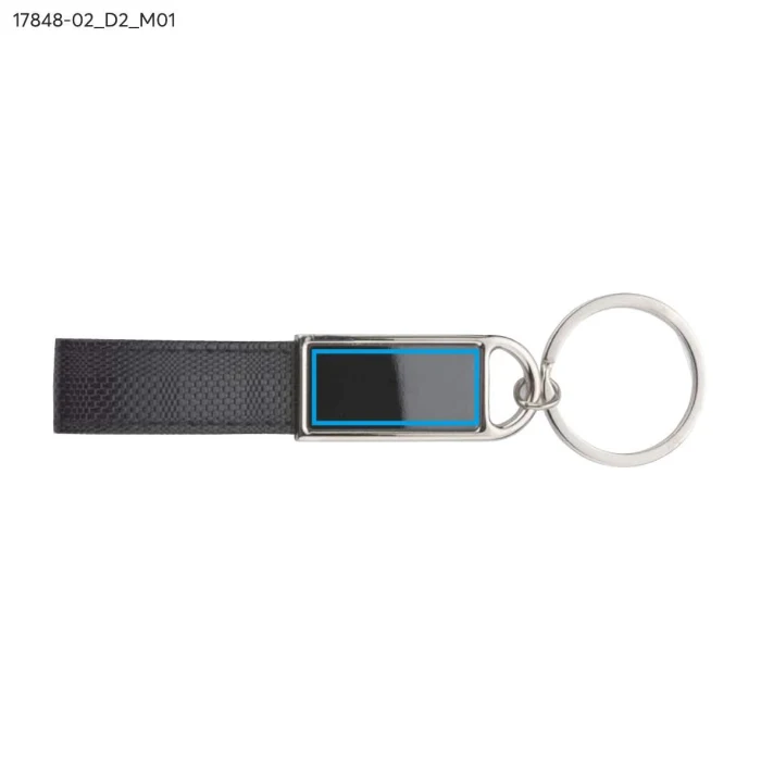 Schemat znakowania dla Doming - D2 na gadżecie: Czarny brelok STRAP metalowy z ekoskóry z grawerem logo