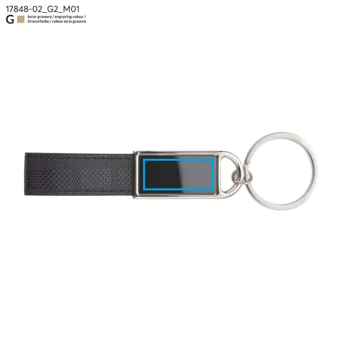 Schemat znakowania dla Grawerowanie laserowe - G2 na gadżecie: Czarny brelok STRAP metalowy z ekoskóry z grawerem logo