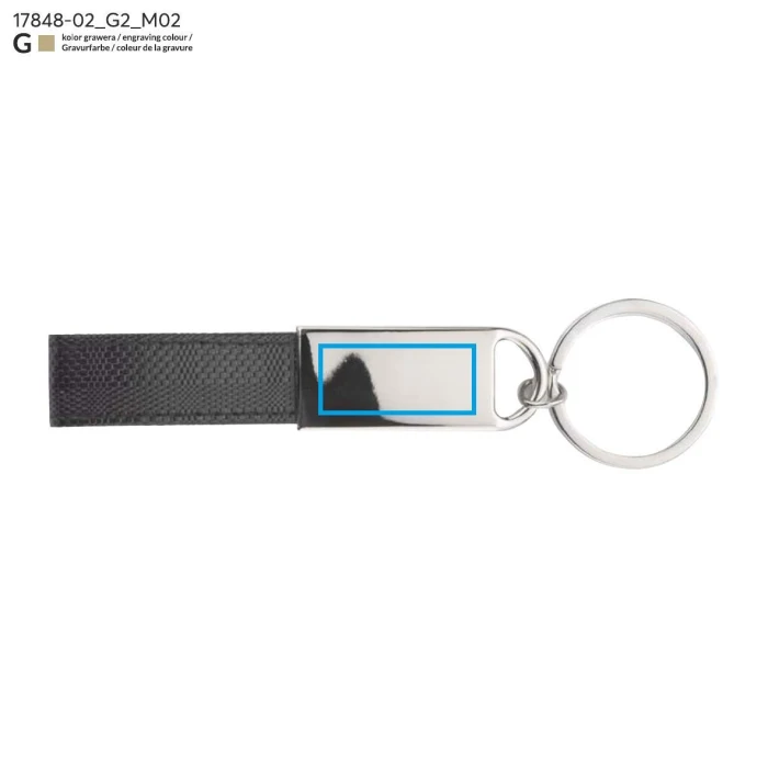 Schemat znakowania dla Grawerowanie laserowe - G2 na gadżecie: Czarny brelok STRAP metalowy z ekoskóry z grawerem logo