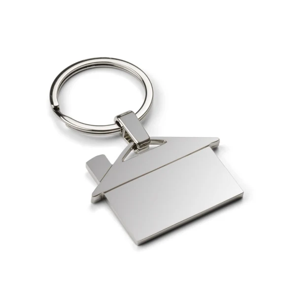 Srebrny brelok domek CASA z grawerem logo – metalowy