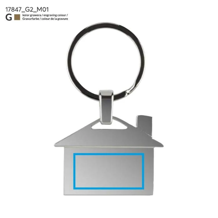 Schemat znakowania dla Grawerowanie laserowe - G2 na gadżecie: Srebrny brelok domek CASA z grawerem logo – metalowy