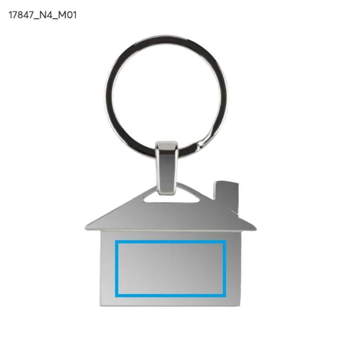 Schemat znakowania dla Tampondruk - N4 na gadżecie: Srebrny brelok domek CASA z grawerem logo – metalowy