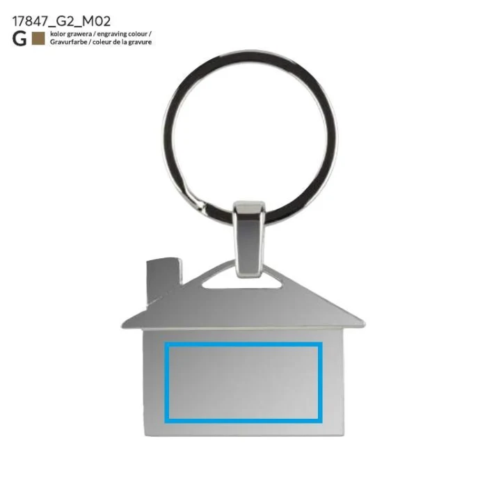 Schemat znakowania dla Grawerowanie laserowe - G2 na gadżecie: Srebrny brelok domek CASA z grawerem logo – metalowy