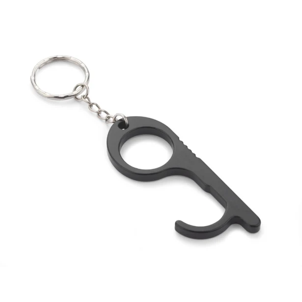 Czarny aluminiowy brelok anti-touch z grawerem logo
