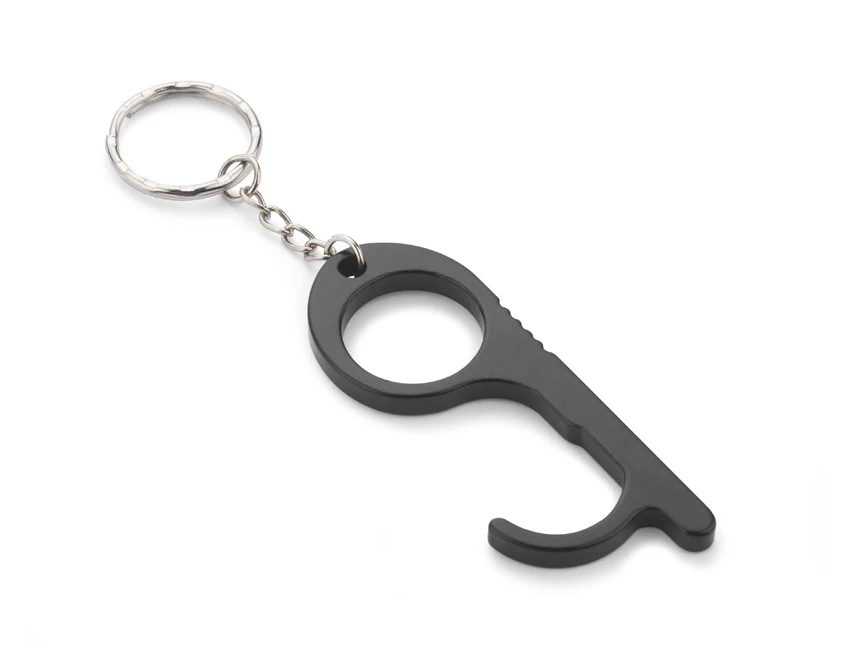 Czarny aluminiowy brelok anti-touch z grawerem logo