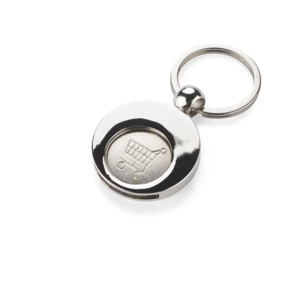 Srebrny brelok metalowy z żetonem 1 euro i grawerem logo