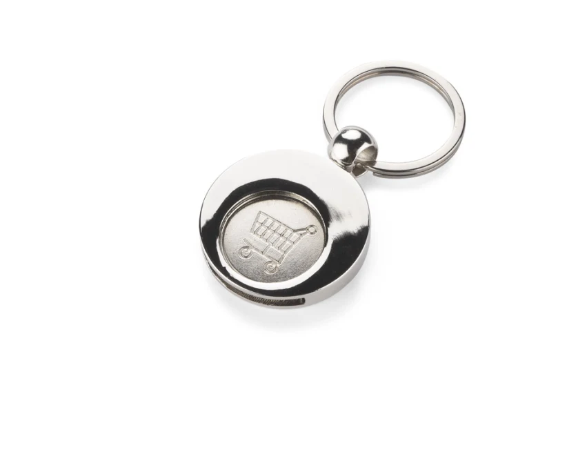 Srebrny brelok metalowy z żetonem 1 euro i grawerem logo