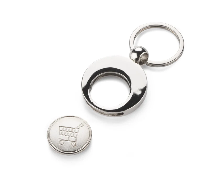 Srebrny brelok metalowy z żetonem 1 euro i grawerem logo
