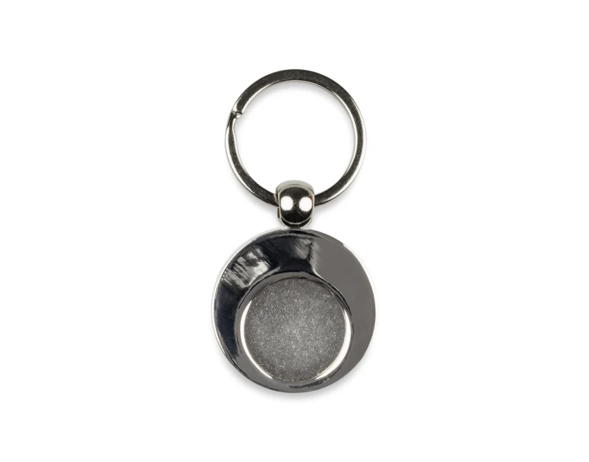 Srebrny brelok metalowy z żetonem 1 euro i grawerem logo