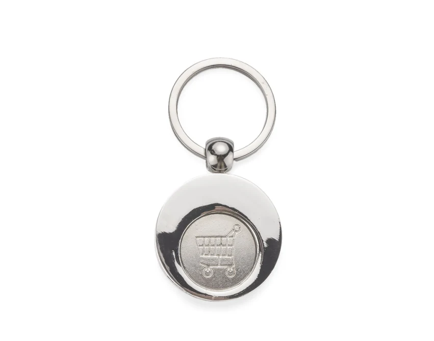 Srebrny brelok metalowy z żetonem 1 euro i grawerem logo