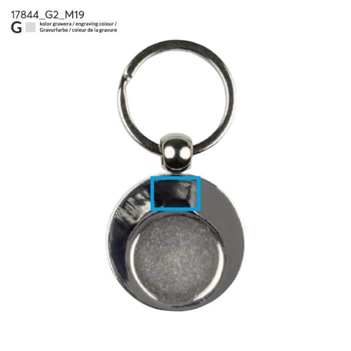 Schemat znakowania dla Grawerowanie laserowe - G2 na gadżecie: Srebrny brelok metalowy z żetonem 1 euro i grawerem logo