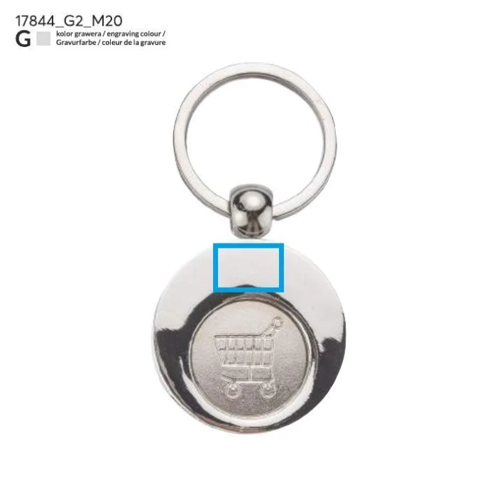 Schemat znakowania dla Grawerowanie laserowe - G2 na gadżecie: Srebrny brelok metalowy z żetonem 1 euro i grawerem logo