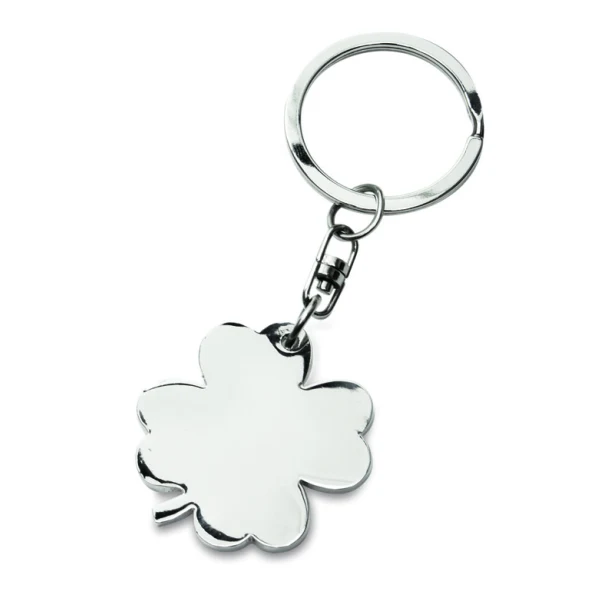 Srebrny brelok koniczynka z logo – metal, grawer, premium