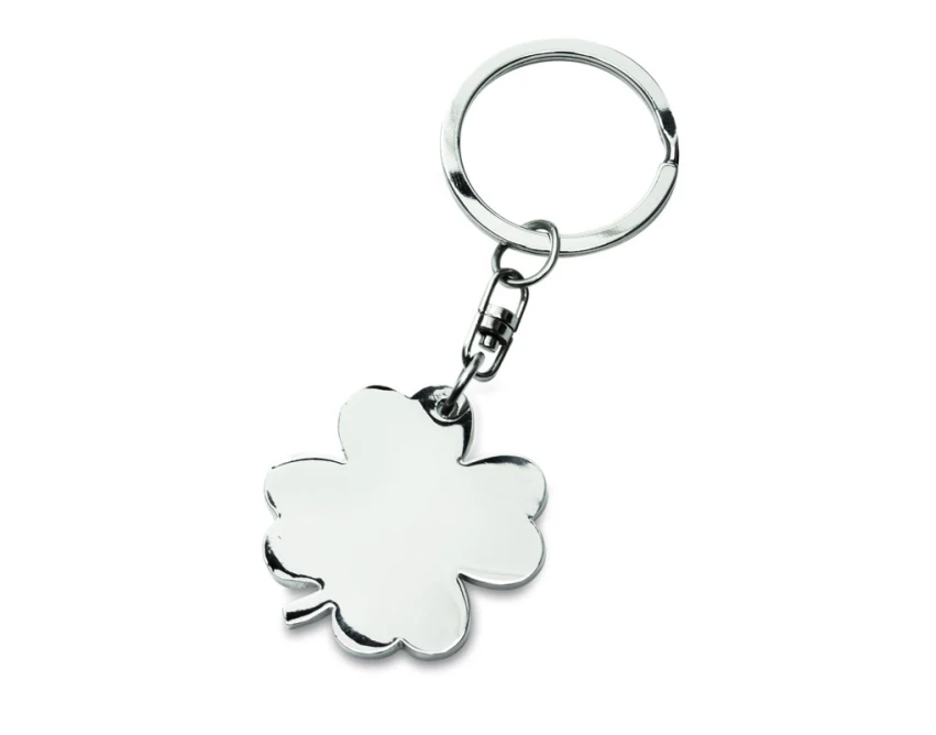 Srebrny brelok koniczynka z logo – metal, grawer, premium