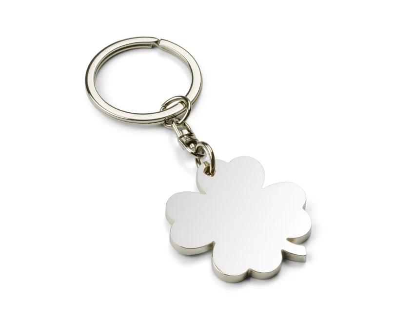 Srebrny brelok koniczynka z logo – metal, grawer, premium