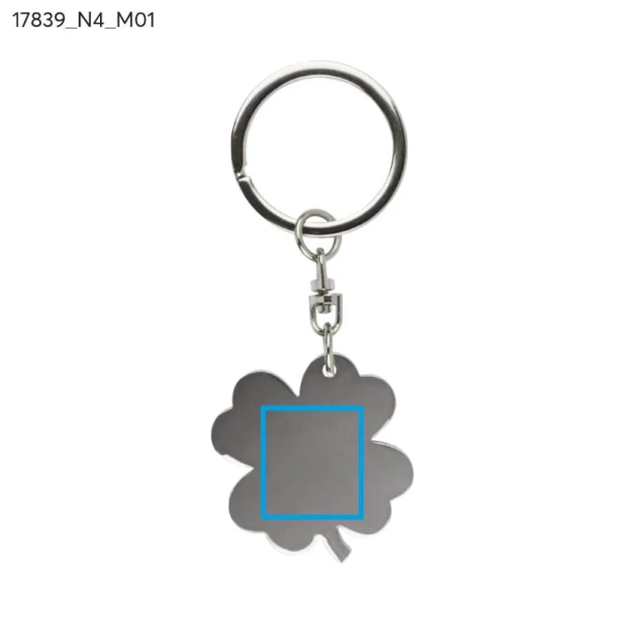 Schemat znakowania dla Tampondruk - N4 na gadżecie: Srebrny brelok koniczynka z logo – metal, grawer, premium