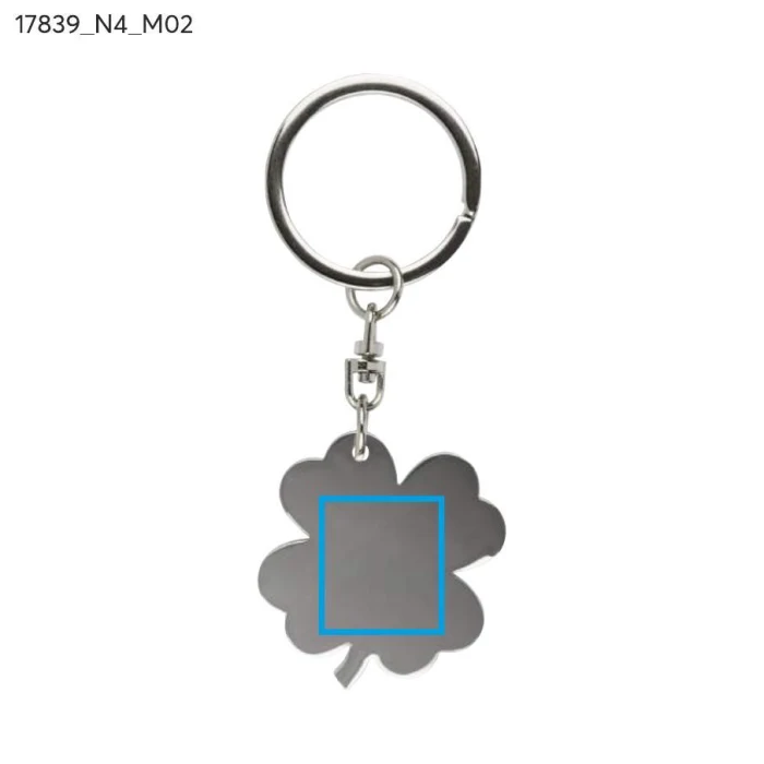 Schemat znakowania dla Tampondruk - N4 na gadżecie: Srebrny brelok koniczynka z logo – metal, grawer, premium