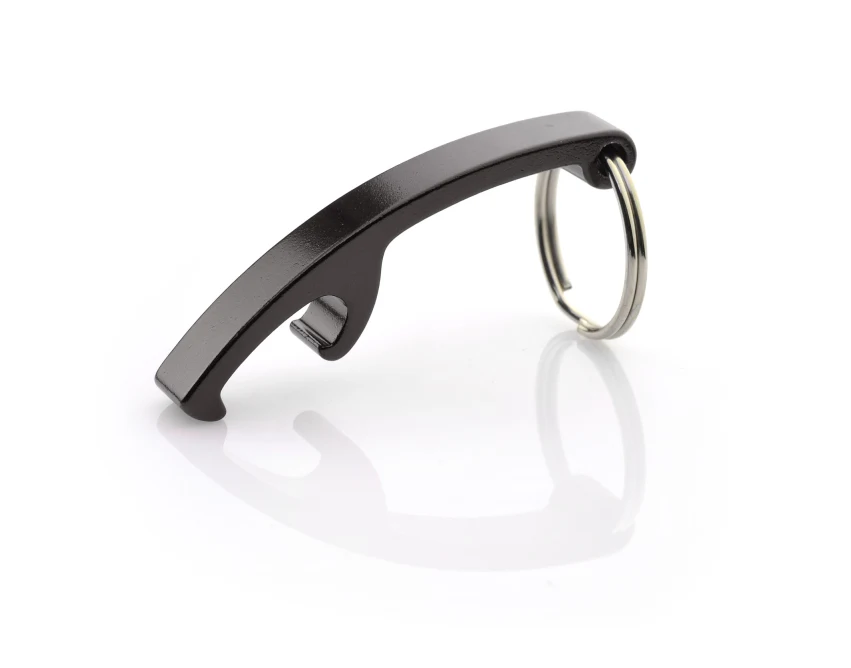 Czarny brelok metalowy ABRI 2w1 z otwieraczem i logo