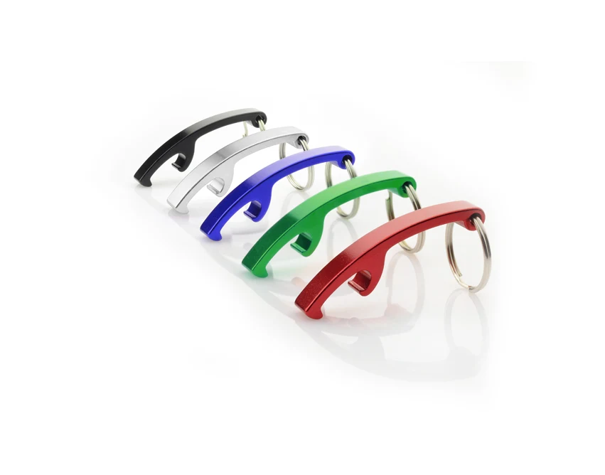 Czarny brelok metalowy ABRI 2w1 z otwieraczem i logo