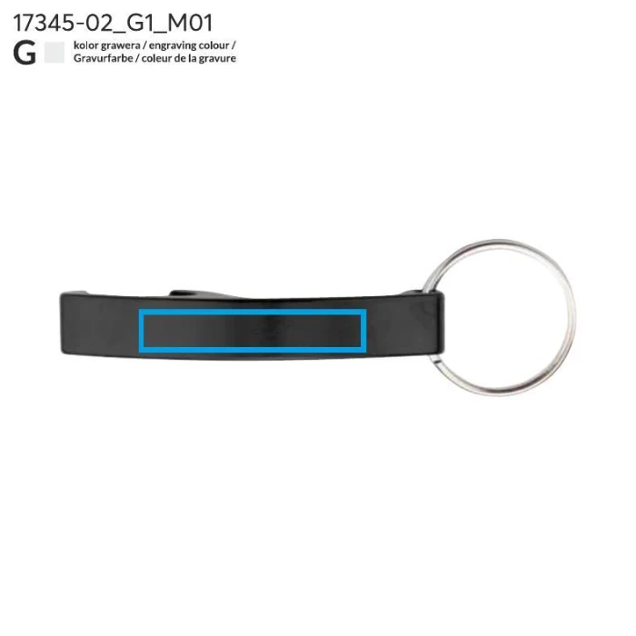 Schemat znakowania dla Grawerowanie laserowe - G1 na gadżecie: Czarny brelok metalowy ABRI 2w1 z otwieraczem i logo