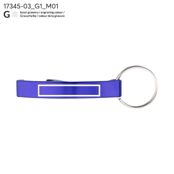 Schemat znakowania dla Grawerowanie laserowe - G1 na gadżecie: Niebieski brelok ABRI 2w1 z otwieraczem i grawerem logo