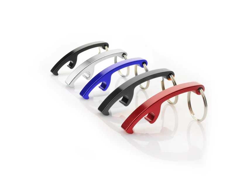 Czerwony brelok z otwieraczem ABRI z grawerem logo firmy