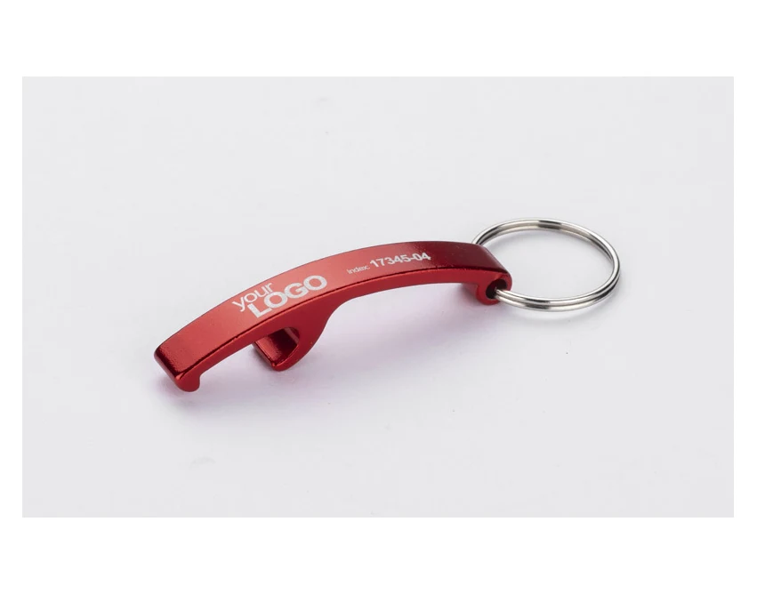 Czerwony brelok z otwieraczem ABRI z grawerem logo firmy