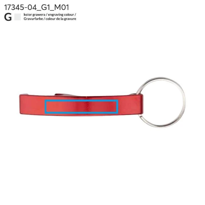 Schemat znakowania dla Grawerowanie laserowe - G1 na gadżecie: Czerwony brelok z otwieraczem ABRI z grawerem logo firmy