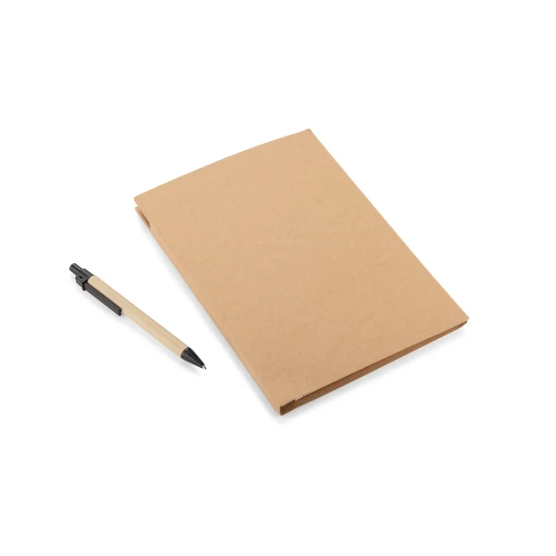 Notes A5 brązowy kraft z długopisem i logo firmy