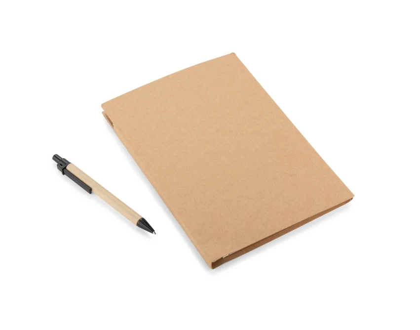 Notes A5 brązowy kraft z długopisem i logo firmy