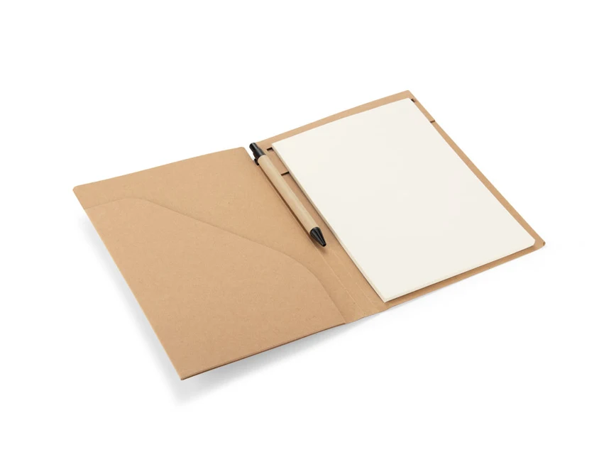 Notes A5 brązowy kraft z długopisem i logo firmy