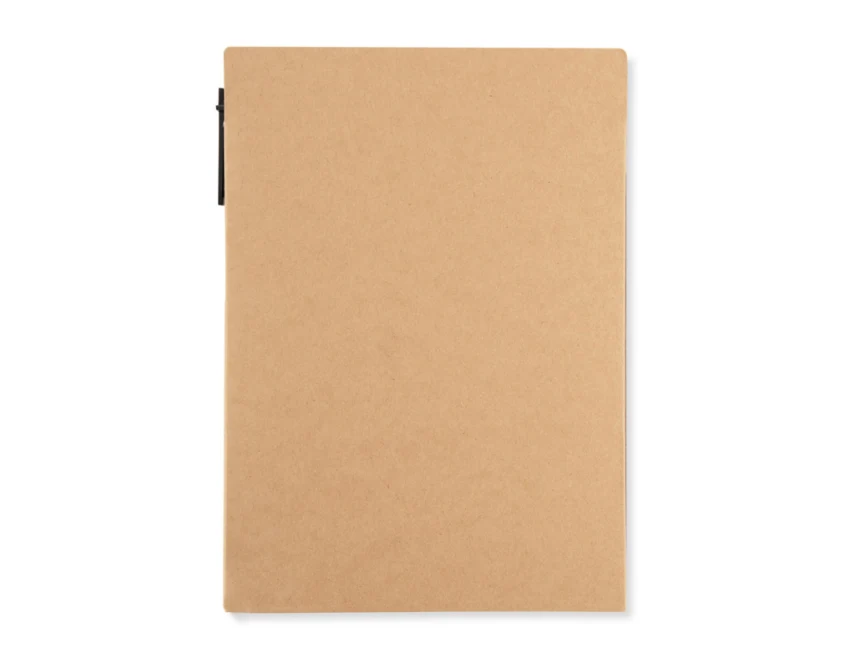 Notes A5 brązowy kraft z długopisem i logo firmy