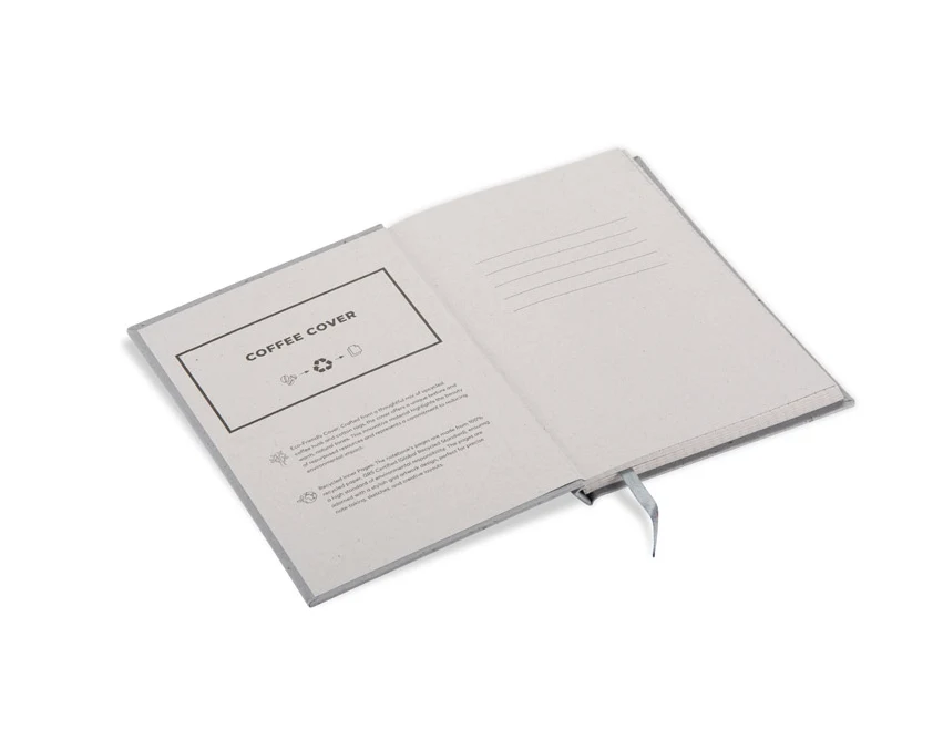 Notes KOFE A5 szary z łupin kawy i logo firmy