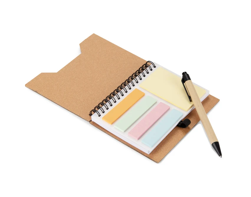 Notes eko LINOT A6 kraftowy z długopisem i sticky notes